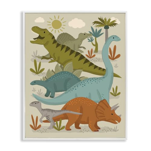 Stupell Industries Mixed Dinosaurs Grazing Wildlife Botanicals Sunny Day, Design by Lisa Perry Whitebutton