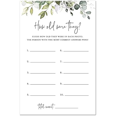 InvitationHouse How Old Were They Bridal Shower Game, Baby Shower Game - 48 Cards (Greenery) Cover