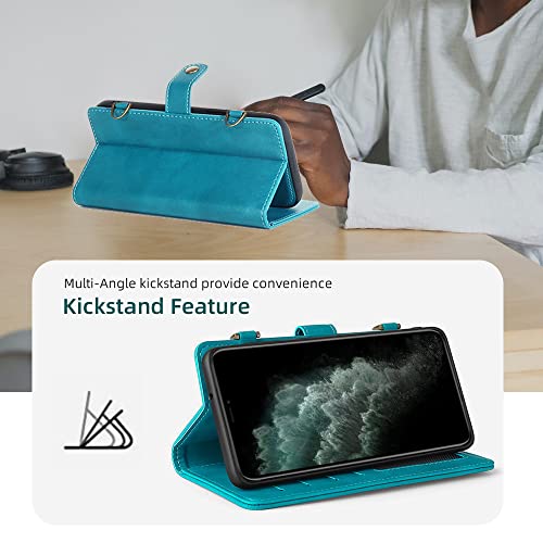 Twohead Iphone 11 Pro Max Wallet Case, Multi-Function Wallet Case, Detachable 3 In 1 Magnetic Iphone 11 Pro Max Case Wallet, Flip Strap Zipper Card Holder Phone Case With Shoulder Straps (Blue) #TOP4