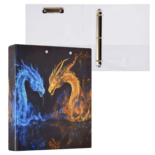 Image of 3 Ring Binder Funny Dragon Orange Dragon 1.5 inch Binders Three Ring Binders with Clipboard Fit 8.5'' x 11'' Paper 3 Interior PVC Clear Pockets for Office Supplies