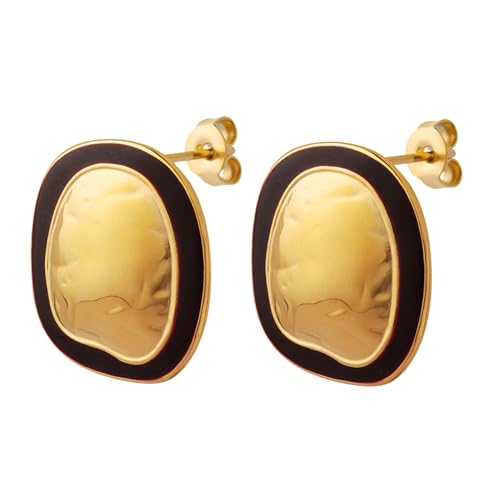 Hammered Gold & Maroon Oval Statement Earrings – Bold Lightweight Fashion Jewelry for Women
