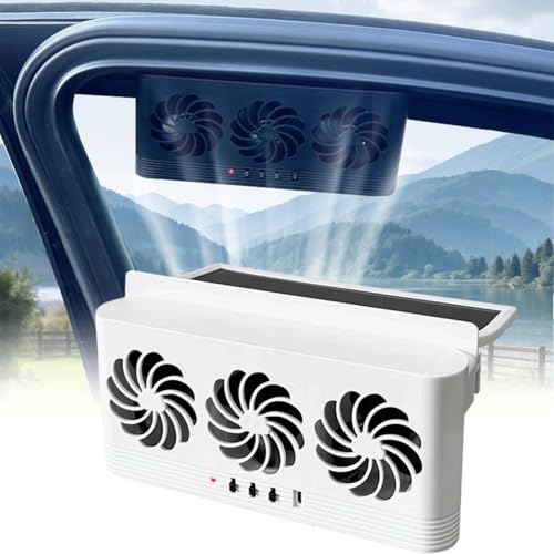 Car Solar Powered Exhaust Fan, Window Mount Car Radiator Cooling Fan for Car,Solar Power Car Exhaust Fan with 3 Air Outlets,Portable Universal Cars Cooling Solar Auto Ventilation Fan