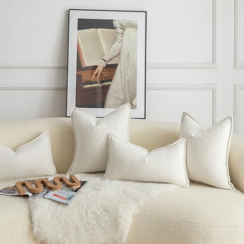 MANDIOO Set of 2 Cream White Decorative Throw Pillow Covers 16 x 16 inches