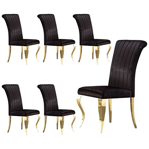 Acedécor Dining Chairs Set Of 6, Black Velvet Upholstered Chair With Gold Metal Legs, Luxury Kitchen Dining Room Chairs #TOP17