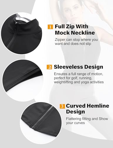 Image of Flygo Women's Full Zip Sleeveless Workout Yoga Active Jacket Vest Golf Shirts