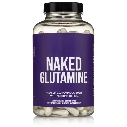 NAKED L-Glutamine Muscle Recovery Capsules, 1000mg, 240 Count, Made in The USA, Non-GMO, Gluten and Soy Free