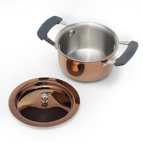 Image of Silver Queen Tri-Ply Stainless Steel Mini Casserole Saucepot | Rice Patila | Induction & Gas Compatible, Even Heat Distribution & Durable Design, Gift Item (Copper Finish 10 cm, 0.35 LTR)