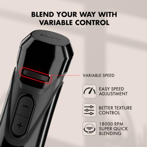 Image of Sujata Blendstick Hand Blender | 600W Heavy Duty Motor | Variable Speed Control | Stainless Steel Shaft | 18000 RPM | Professional Immersion Blender | Easy Clean | Black