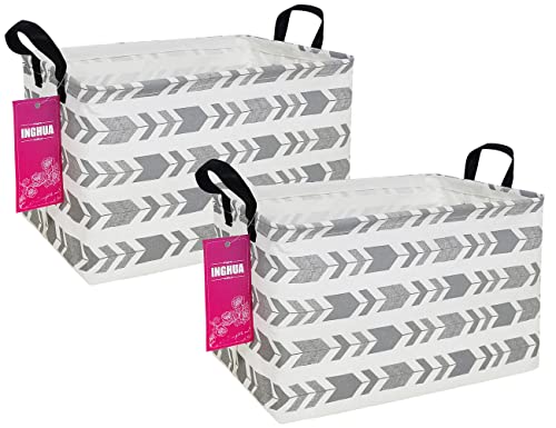 Image of INGHUA 2 Packs Rectangular Storage Basket Fabric Organizer Bin for Toys,Books,Clothes,Gifts,Pets-Perfect for Home,Office,Nursery,Dorm,Shelf(Rec-2-Grey Arrow)