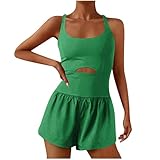 Women's Cut Out Workout Romper Sleeveless One Piece Shorts Jumpsuit Athletic Yoga Tennis Bodysuit Summer Activewear