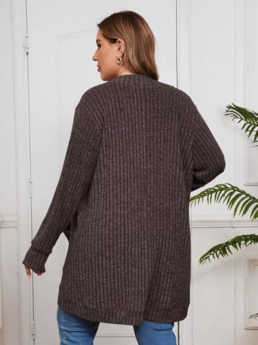 Image of BELAROI Women Plus Size Cardigan Sweater Fall Outfit | Open front long cardigan, lightweight sweater, versatile layering tops for fall winter, daily wear, outdoor, office clothes