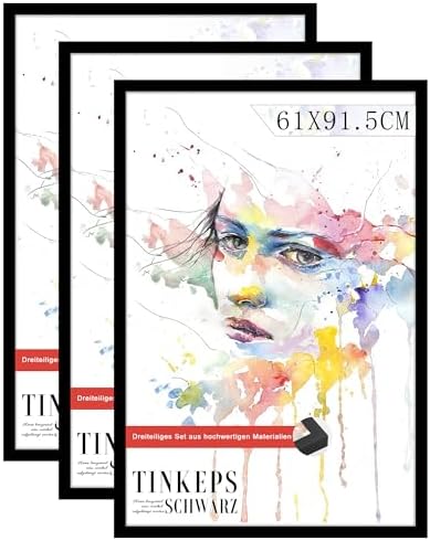 Tinkeps Bilderrahmen 61x91,5 cm Schwarz 3er Pack, MDF | Bilderrahmen für Fotos, Poster, Kunstbilder, Wandmontage, Hoch- und Querformat, mit Acrylplatte, Zuhause, Büro, Galerie
