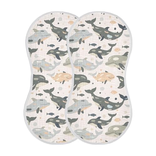 Soft Colors Camouflage Whale Cotton Baby burping Cloths Easy Care washcloth for Unisex Set of 2, 22x11in
