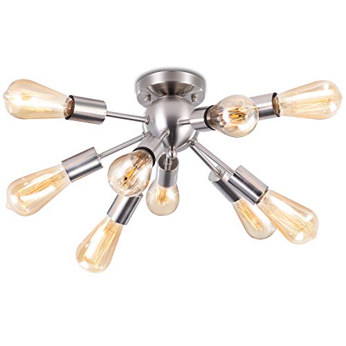 Preisvergleich Produktbild ENCOFT Sputnik Deckenleuchte Kronleuchter Modern Hängelampe E27 Lampenfassung Metall für Esszimmer Zimmer Wohnzimmer Küche Restaurant (Nickel,9 Arm)