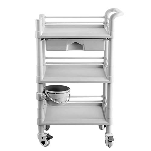 Preisvergleich Produktbild Salon Trolleys Mobiler 3-stufiger Kosmetikwagen mit Griff, Werkzeugwagen for Medizinische Artikel Aus ABS mit Ablagefach und Bremsscheibe, 54 × 37 × 98 cm, Grauweiß (Color : Single Drawer)