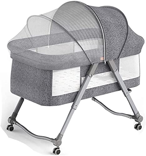 QUNINE Cama Plegable portátil, Lavable, Cama Espacial Grande con Ruedas, Soporte de aleación de Aluminio, con mosquitera y colchón (Gris + Cesta de Almacenamiento + Bolsa de Almacenamiento) ()
