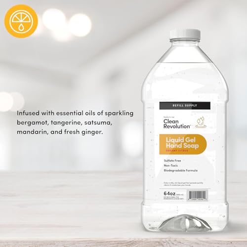 Image of Clean Revolution Liquid Gel Hand Soap Refill with Real Essential Oils - Sulfate-Free Gel Hand Wash, Moisturizing Bulk Refill, Non-Toxic Formula (Dreamy Citrus) 64oz, 6-Pack with Pumps