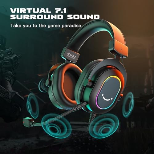 FIFINE Mikrofonlu PC Kablolu Kulaklıklar için Oyun Kulaklığı-7.1 Surround Ses Bilgisayar Dizüstü Bilgisayar için USB Kulaklık, PS4/PS5'te Akış Kulaklığı, EQ Modu, RGB, Yumuşak Kulak Pedleri ile - - Görsel 2