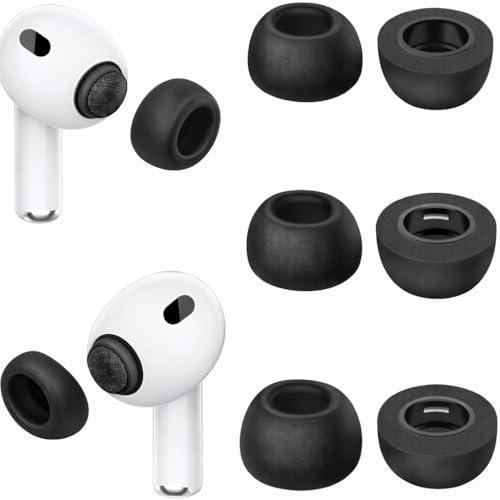 Image of Mizi Memory Foam Replacement Ear Tips for AirPods Pro 3 (2025), Better Noise Cancellation, Secure & Comfortable Fit, 3 Pairs S /M /L, Black