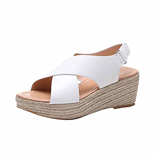 Sandale compensée pour Femmes Sandales compensées Plates à Bout Ouvert et à Brides croisées pour Femmes Sandale Plate-Forme à Bride arrière pour Femme Sandales compensées Espadrilles pour Femmes