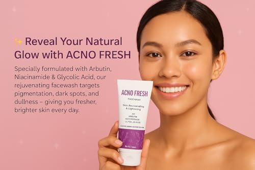Image of ACNO FRESH Face Wash - 75ml | With Arbutin, Niacinamide & Glycolic Acid | Brightening & Skin Rejuvenating Cleanser for AllSkin Types | Fades Pigmentation & Evens Skin Tone