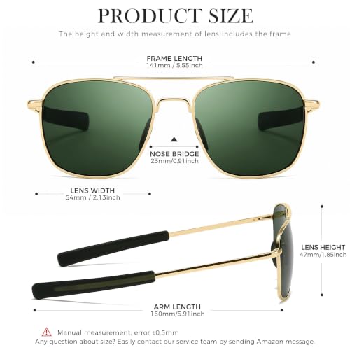Image of SUNGAIT Real Glass Lens Sunglasses Military Style Pilot Aviator HD Shades with Upgraded Spring Hinge Bayonet Temples
