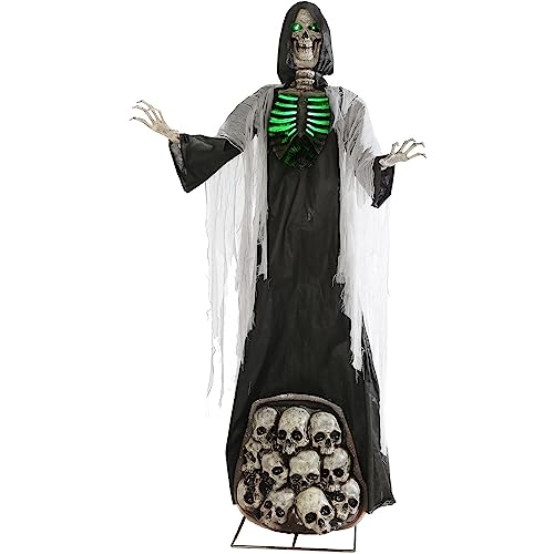 Haunted Hill Farm 7-Ft. Tall Graveyard Ghoul, Motion Activated Scary Halloween Prop, Battery Operated with On-Off Switch, Light-Up Eyes and Chest for Indoor or Covered Outdoor Halloween Decorations
