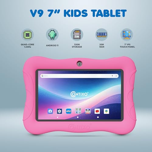 Image of Contixo 7 inch Kids Tablet - V9 Android Tablet and Sleeve Bag Bundle with 14+ Academy Games and Educational Apps, 32GB, Dual Cameras, Parental Control, Perfect for Back to School, Pink