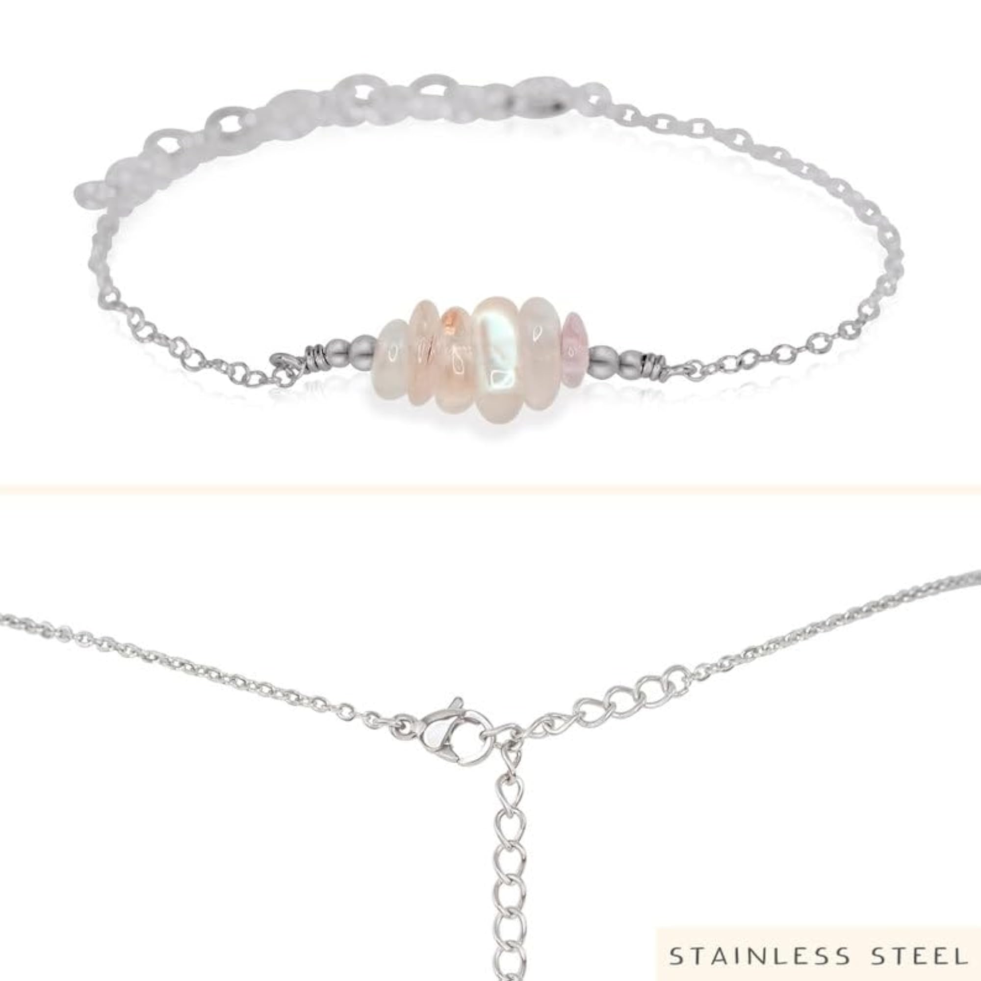 Rainbow Moonstone Fancy Shape Bead Bracelet, Adjustable
