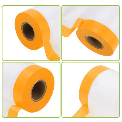 Image of Pre-Taped Masking Film Plastic Cover PE Film Natural Fiber Material 1 Pc 2200x55cm / 72.18ftx21.65 inch White Orange