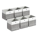 SONGMICS Boîte de Rangement, Lot de 6, Panier, Coffre avec Plaques en PP, Inodore, Pliable, en Tissu pour Étagère Cubique, 30 x 30 x 30 cm, Blanc Nuage et Gris Jonc RFB430GM02