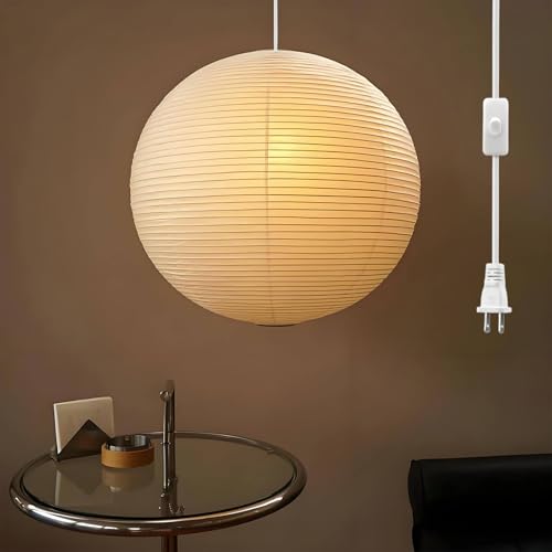 FEHEED Plug in Pendant Light 15 Ft Hanging Paper Lantern 12 White Paper Lamp Hanging Pendant Light with On/Off Switch for Birthday Wedding Living Room and Home Decor