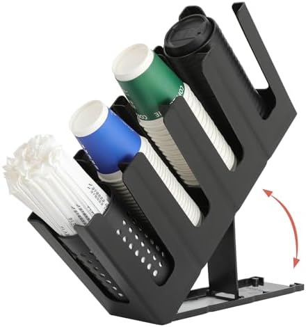 Paper Cup and Lid Holder with Straw Organizer,4 Compartment Adjus...