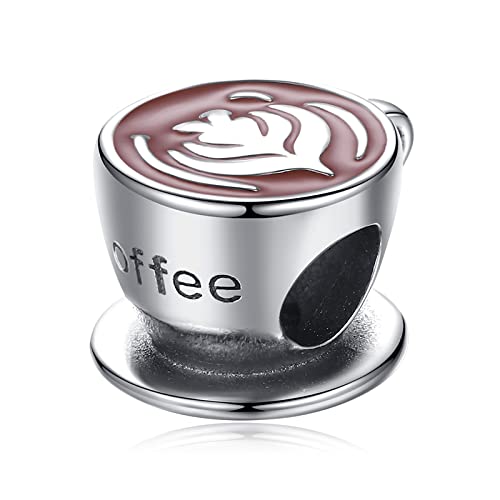Amuefer Taza de café Charms para Pulseras y Collares, Colgante de Plata de Ley con Circonita Cúbica, Navidad Joyería Regalos para Mujeres Niñas