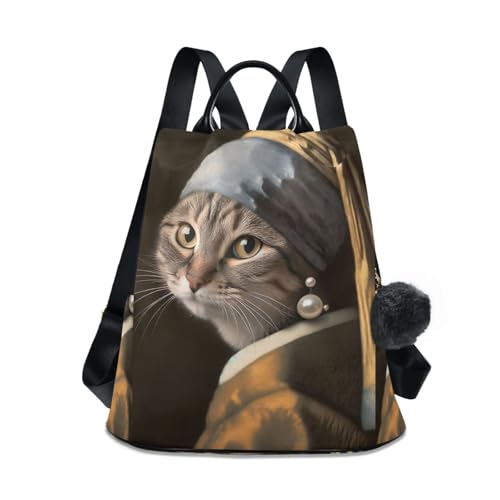 Mochila de gato antirrobo para mujer bolsa de viaje segura con pompon