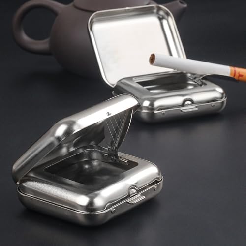 Zegnuem Aschenbecher, 1 Stück Mini Edelstahl Reiseascheschale, Mobiler Taschenaschenbecher Geruchsdicht, Aschenbecher Für Unterwegs, Silber Für Outdoor Reisen Camping Garten Auto Bar Verwendung