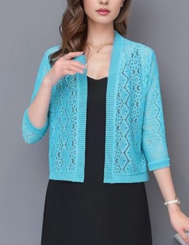 Image of FindThy Women's Casual Summer Lace Cardigan Open Front 3 /4 Sleeve Solid Lace Shrug Cover Up
