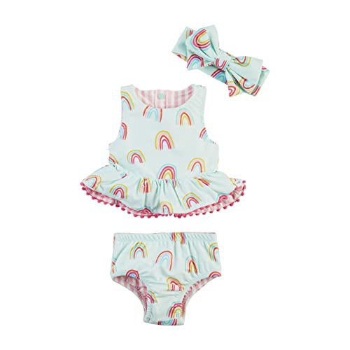 Mud Pie Girls Reversible Swimsuit & Headband Set, Rainbow, 12-18 Months #TOP1