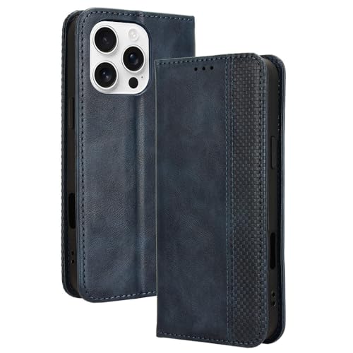 Étui iPhone 15 Plus anti-choc bleu en cuir à rabat magnétique de style