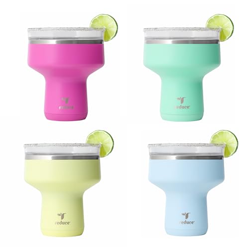 REDUCE Saltini 16oz Cocktail Tumbler - Insulated Margarita Tumbler with Lid-Keeps Drinks Cold for 10 Hours-360 Sippable Martini Glass Alternative-Shatterproof Perfect for Parties - Multicolor - 4 Pack