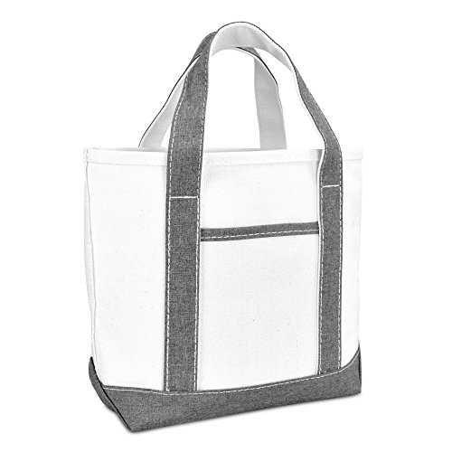Dalix 14" Mini Small Cotton Canvas Party Favor Wedding Gift Tote Bag In Gray White #TOP1