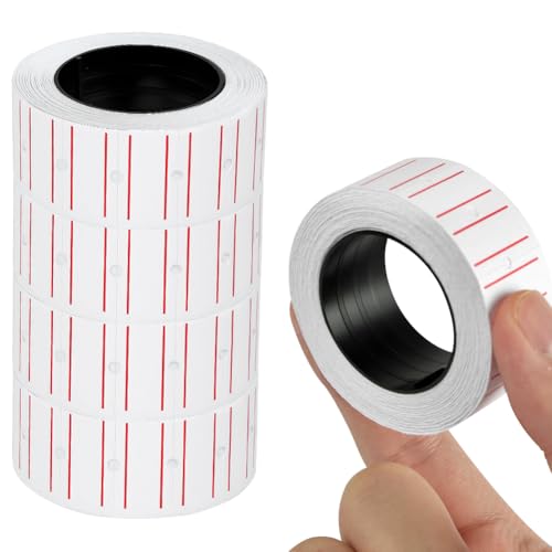 NUTKIT 5 Rollos Calcomanías de Pricemarker, 21mm x 12mm, Un Total de 2500 Unidades, Etiqueta de Precio a Rayas Rojas, Etiqueta de Precio Uso en La Oficina Tienda（500 hojas/rollo）