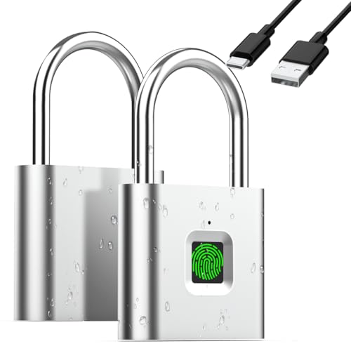 AICase Digitales Fingerabdruck-Vorhängeschloss, wiederaufladbares USB-Sicherheitsschloss ohne Schlüssel, IP67 wasserdicht für den Innen- und Außenbereich - silberfarben