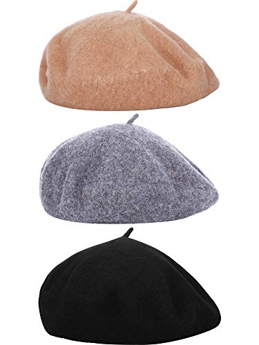 Hestya 3 Pieces Beret Hat French Style Beanie Cap Solid Color Winter Hat for Women and Girls Casual Use (S (Kids Size), Color Set 1)