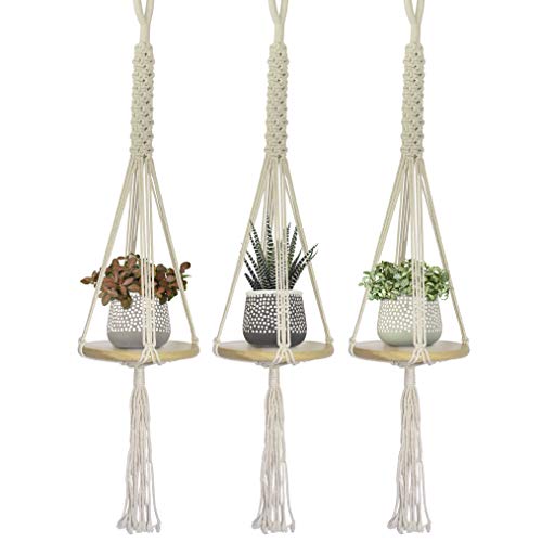 23 Bees, Macrame Hanging Planter Shelf, Indoor Plant Holder, 3 Sets Mini Round