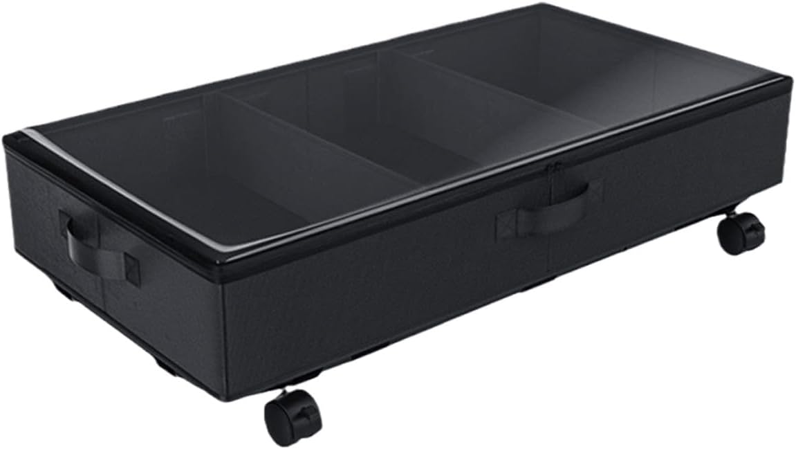 Bed Storage Organizer with Wheels Oxford Fabric 3-grid Large Capacity Storage Bin for Clothes Quilts Dustproof Sliding for Bedroom