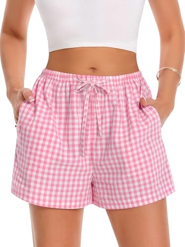 Image of Women Boxer Shorts Gingham Drawstring Pajama Bottom Plaid Pants with Pocket