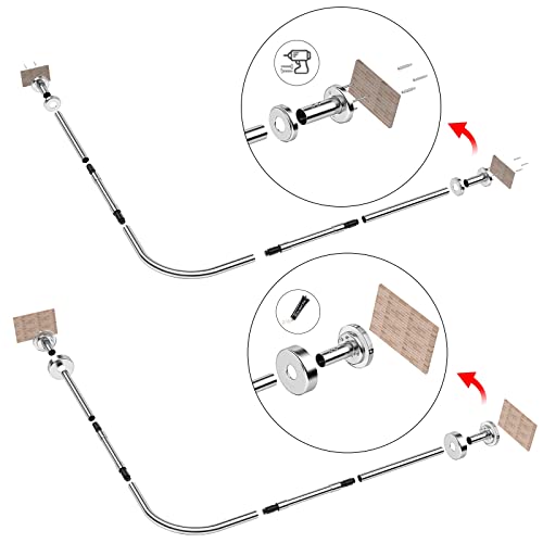 Barre de douche angle droit en L Longueur réglable 95-125cm avec anneaux de rideau de douche pour coin de douche/salle de bain/cabine d'essayage,Sans Perçage Cover