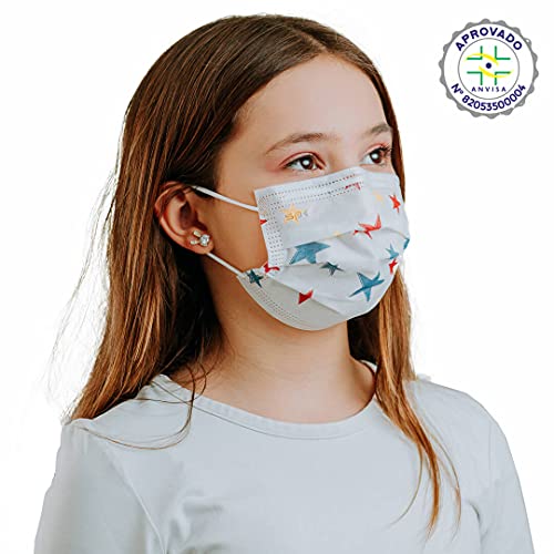 Máscara Descartável Infantil Estampada Estrelinha Tripla C/Clip Nasal - 25 Unidades