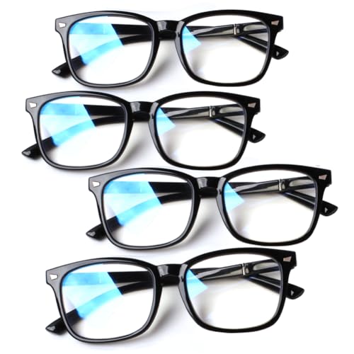 Henotin Paquete de 4 lentes de lectura con bloqueo de luz azul para mujeres y hombres, lectores de computadora con bisagra de resorte, anteojos cuadrados anti rayos UV (color mixto-B, 2.00)